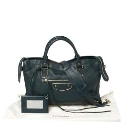Pre Owned Balenciaga Dark Teal Green Leather RH City Tote