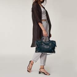 Pre Owned Balenciaga Dark Teal Green Leather RH City Tote