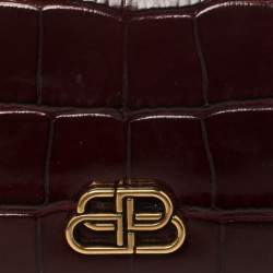 Pre Owned Balenciaga Burgundy Croc Embossed Leather Mini BB Wallet