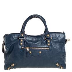مملوكة مسبقًا حقيبة يد توتس بالنسياغا جي جي أتش سيتي جلد أزرق داكن