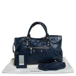 مملوكة مسبقًا حقيبة يد توتس بالنسياغا جي جي أتش سيتي جلد أزرق داكن