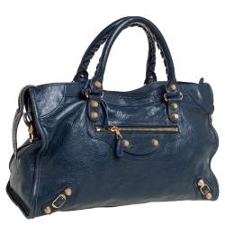 مملوكة مسبقًا حقيبة يد توتس بالنسياغا جي جي أتش سيتي جلد أزرق داكن