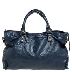 مملوكة مسبقًا حقيبة يد توتس بالنسيا غا جي جي أتش سيتي جلد أزرق داكن