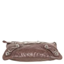 Pre Owned Balenciaga Sandstone Leather SGH Flat Wristlet Clutch
