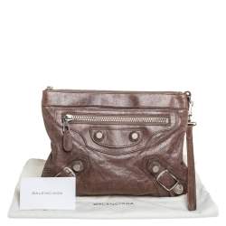 Pre Owned Balenciaga Sandstone Leather SGH Flat Wristlet Clutch