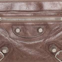 Pre Owned Balenciaga Sandstone Leather SGH Flat Wristlet Clutch