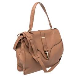 Pre Owned Balenciaga Tan Leather Tube Clasp Top Handle Bag
