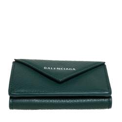 Pre Owned Balenciaga Vert Sauge Leather Mini Papier Wallet