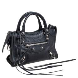 Pre Owned Balenciaga Black Leather Mini Classic City Tote