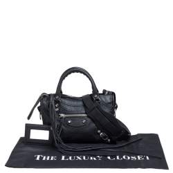 Pre Owned Balenciaga Black Leather Mini Classic City Tote