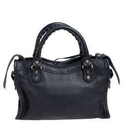 Pre Owned Balenciaga Black Leather Mini Classic City Tote