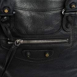 Pre Owned حقيبة ساتشل بالنسياغا كلاسيك أر أتش بولر جلد أسود