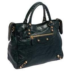 Pre Owned Balenciaga Green Leather Giant 12 GH Velo Tote