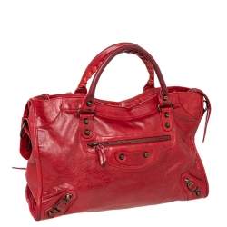 Pre Owned حقيبة بالنسياغا موتورسايكل سيتي جلد خروف أحمر