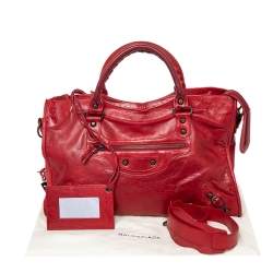 Pre Owned حقيبة بالنسياغا موتورسايكل سيتي جلد خروف أحمر