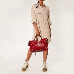 Pre Owned حقيبة بالنسياغا موتورسايكل سيتي جلد خروف أحمر