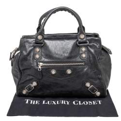 Pre Owned حقيبة بالنسياغا ميداي جلد أنثراسيت أسود بإكسسوار عملاق