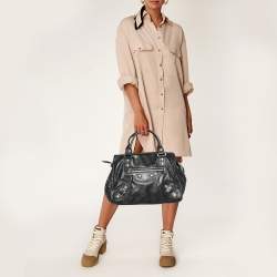 Pre Owned حقيبة بالنسياغا ميداي جلد أنثراسيت أسود بإكسسوار عملاق