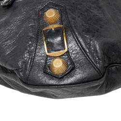 Pre Owned Balenciaga Black Leather Giant 21 Gold Hobo