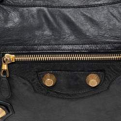 Pre Owned Balenciaga Black Leather Giant 21 Gold Hobo