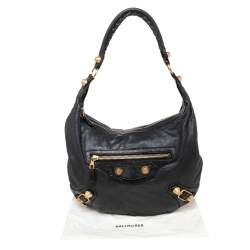 Pre Owned Balenciaga Black Leather Giant 21 Gold Hobo