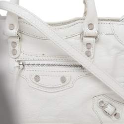 Pre Owned Balenciaga White Leather Nano Classic City Tote