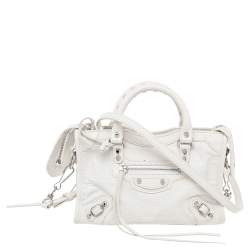 Pre Owned Balenciaga White Leather Nano Classic City Tote