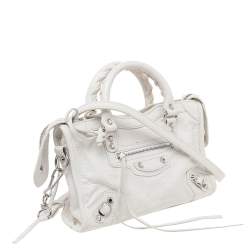 Pre Owned Balenciaga White Leather Nano Classic City Tote