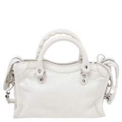 Pre Owned Balenciaga White Leather Nano Classic City Tote