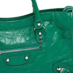 Pre Owned Balenciaga Green Leather Small Classic City Bag