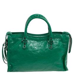 Pre Owned Balenciaga Green Leather Small Classic City Bag