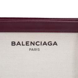 Pre Owned Balenciaga Burgundy/White Canvas and Leather Medium Navy Pouch Crossbody Bag