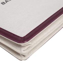 Pre Owned Balenciaga Burgundy/White Canvas and Leather Medium Navy Pouch Crossbody Bag