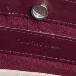 Pre Owned Balenciaga Burgundy/White Canvas and Leather Medium Navy Pouch Crossbody Bag