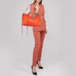 Pre Owned Balenciaga Orange Lizard Embossed Leather GGH Classic City Tote