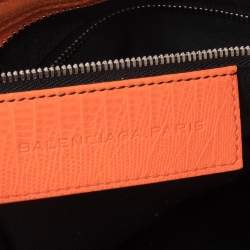 Pre Owned Balenciaga Orange Lizard Embossed Leather GGH Classic City Tote
