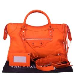 Pre Owned Balenciaga Orange Lizard Embossed Leather GGH Classic City Tote