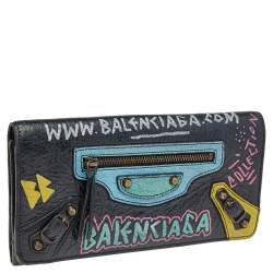 Pre Owned Balenciaga Multicolor Graffiti  Print Leather Classic Money RH Continental Wallet