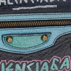 Pre Owned Balenciaga Multicolor Graffiti  Print Leather Classic Money RH Continental Wallet