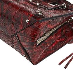 Pre Owned Balenciaga Red Python Mini Papier A6 Zip Around Tote