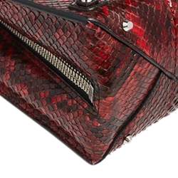 Pre Owned Balenciaga Red Python Mini Papier A6 Zip Around Tote