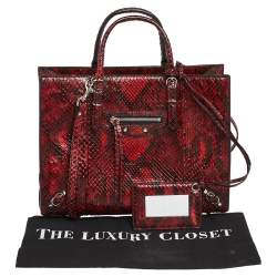 Pre Owned Balenciaga Red Python Mini Papier A6 Zip Around Tote