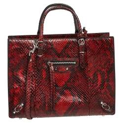 Pre Owned Balenciaga Red Python Mini Papier A6 Zip Around Tote