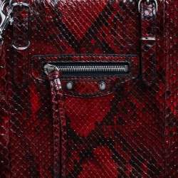 Pre Owned Balenciaga Red Python Mini Papier A6 Zip Around Tote