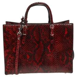 Pre Owned Balenciaga Red Python Mini Papier A6 Zip Around Tote