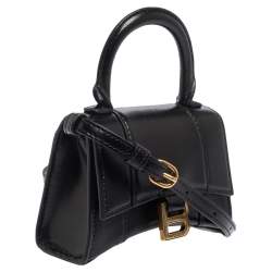 مملوكة مسب قًا Balenciaga Black Leather Nano Hourglass Top Handle Bag
