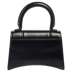 مملوكة مسبقًا Balenciaga Black Leather Nano Hourglass Top Handle Bag