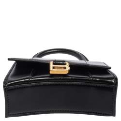 مملوكة مسبقًا Balenciaga Black Leather Nano Hourglass Top Handle Bag