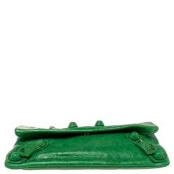 Pre Owned Balenciaga Vert Poker Leather Giant Brogues Covered Envelope Clutch