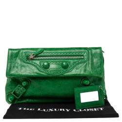 Pre Owned Balenciaga Vert Poker Leather Giant Brogues Covered Envelope Clutch